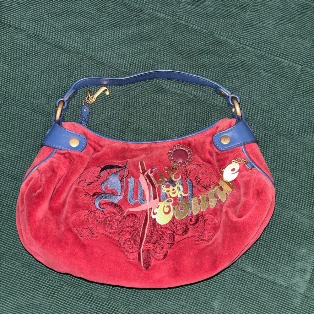 Juicy Couture Red and Blue Shoulder Bag with Embroidery